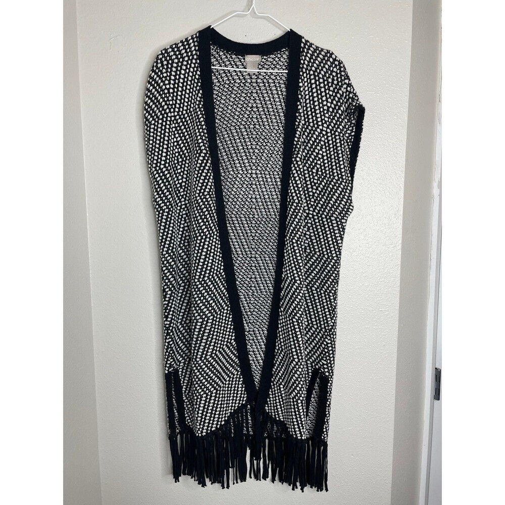 Chico’s Bohemian Textured Fringe Sleeveless Cardigan Size M